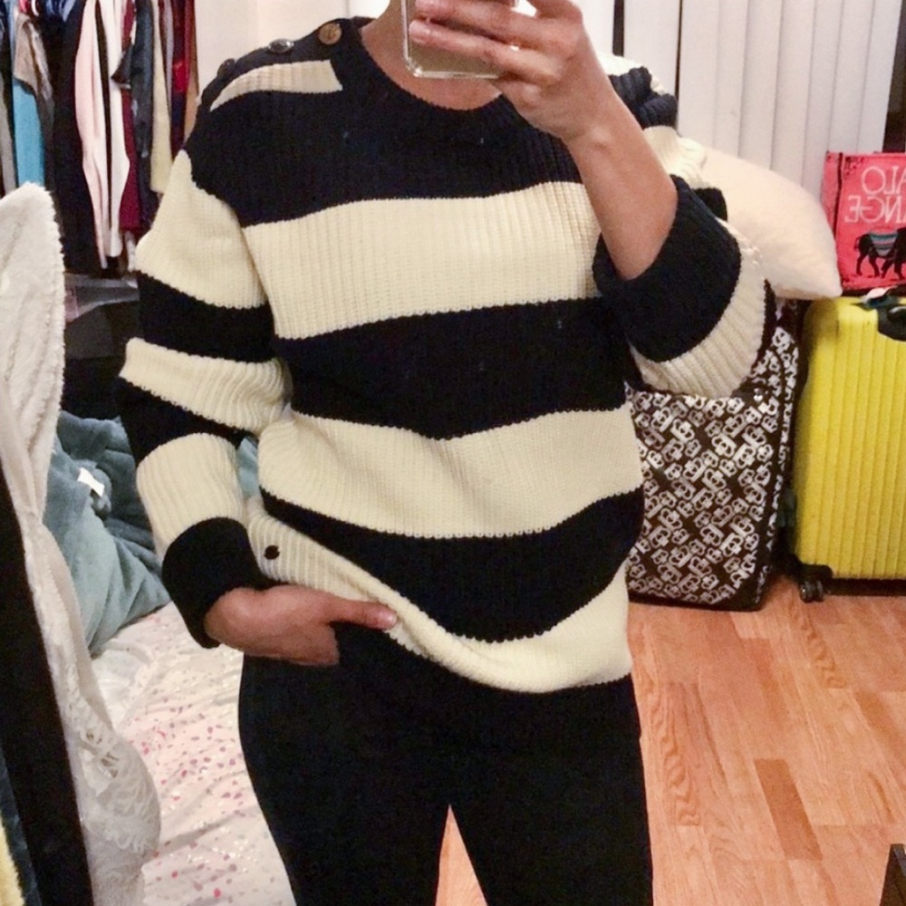 Scotch & Soda color block striped chunky heavy knit crewneck oversized sweater - Picture 15 of 15